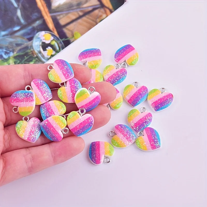 Resin Art Materials Wholesale - 10Pcs Colorful Heart Resin Charms Cute