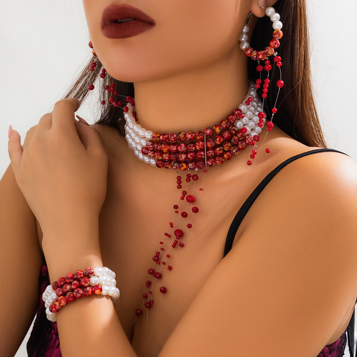 Resin Art Necklace - Multilayer Vintage Red Blood Pattern Imitation