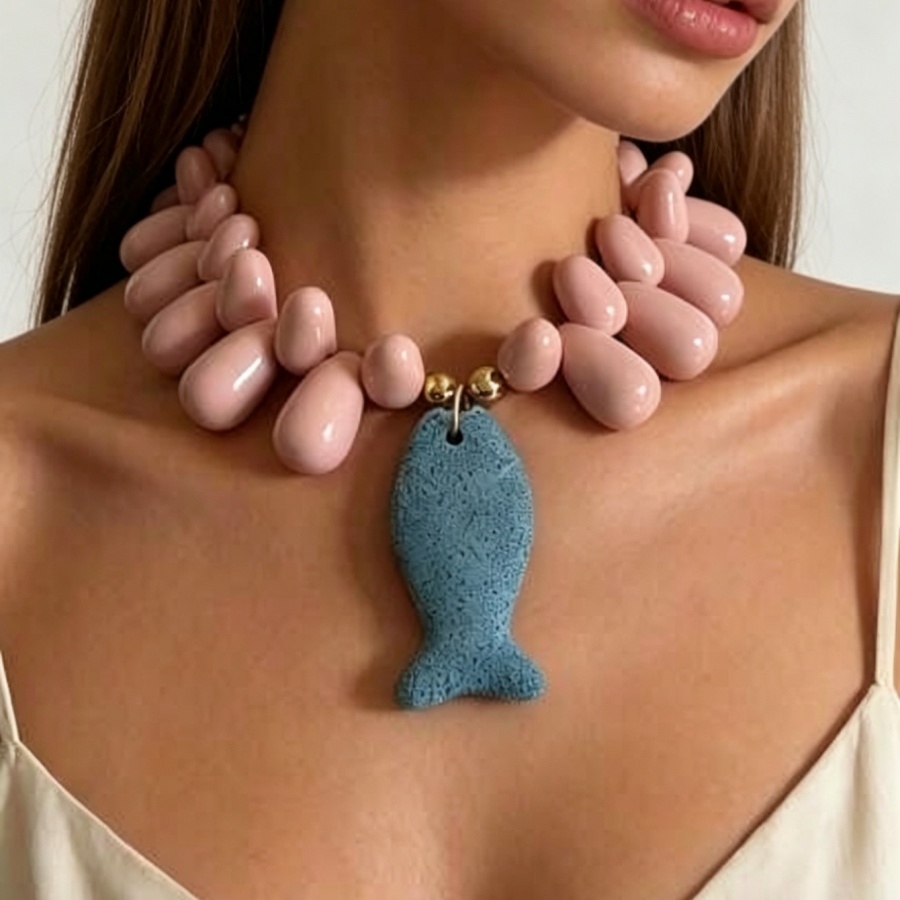 Vibrant Colorblock Pink Teardr - Resin Art Necklace recension och pris