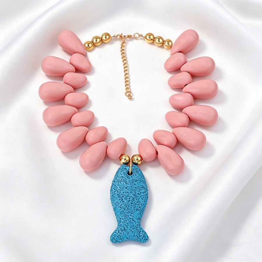 Vibrant Colorblock Pink Teardr - Resin Art Necklace recension och pris